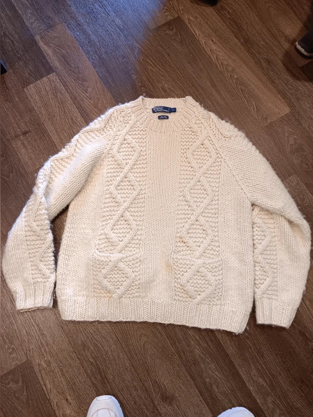 Polo by Ralph Lauren Cream Cable-Knit Crewneck Sweater 100%wool Vintage 90s